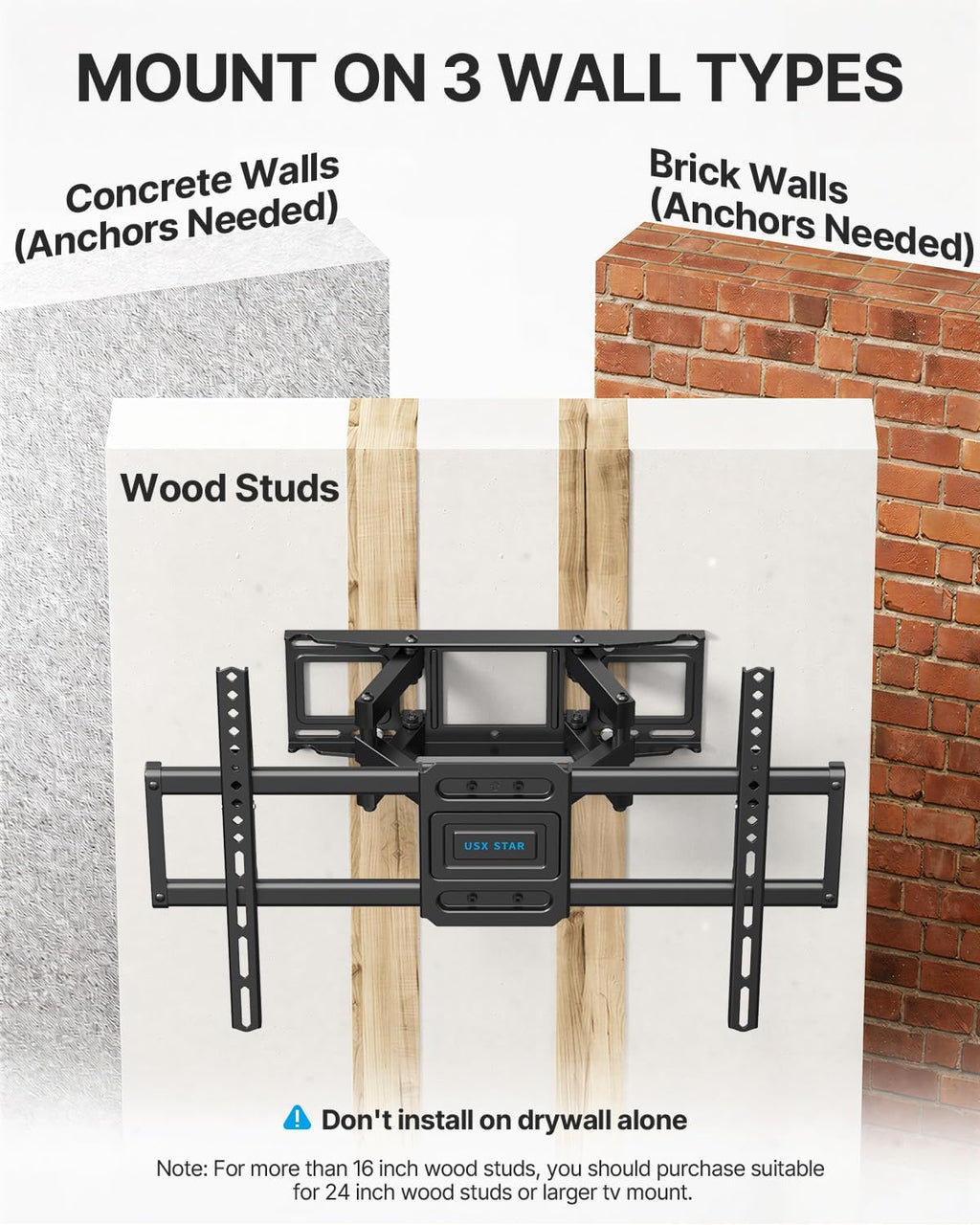 Full Motion TV Wall Mount for 37-85 Inch TVs Mounts Up to 120lbs, Fit 16" Wood Stud, Max VESA 600x400mm, Swivel and Tilt Articulating Wall Mount TV Bracket,Fit Most 55+ 65 70 75 inch TVs - Image 9