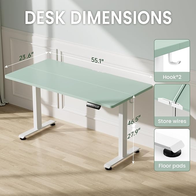 Veken 55 Inch Large Electric Standing Desk, Gaming Table, Green | Height Adjustable Sit Stand Up Computer Tables for Home Office, Study , Writing, Suit students, employees and group work - Image 2