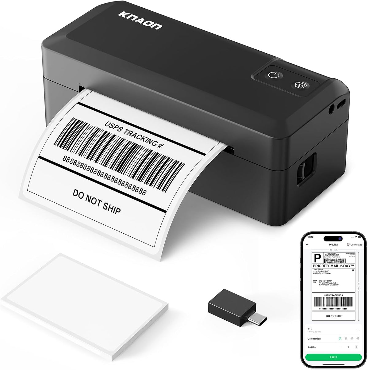 KNAON Shipping Thermal Label Printer, 4x6 Portable Label Printer, Black by KNAON