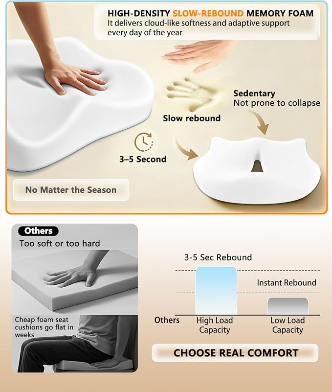 Lumbar Support Pillow & Seat Cushion for Office Chair, Memory Foam Office Chair Cushion for Tailbone Pain Relief and Lower Back Support, Ergonomic Desk Chair Cushion for Gaming,Wheelchair,Home - Image 4