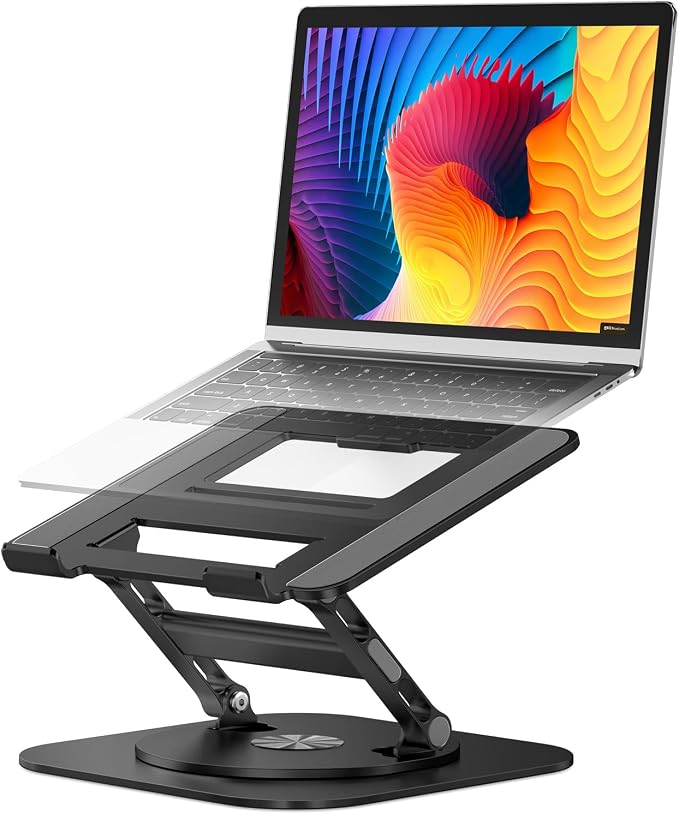 AOEVI Adjustable Laptop Stand with 360 Rotating Base, Stable Computer Stand for Laptop Ergonimic Foldable Laptop Riser for Desk Compatible with MacBook Pro/Air Notebook up to 16 Inches, Black by Aoevi