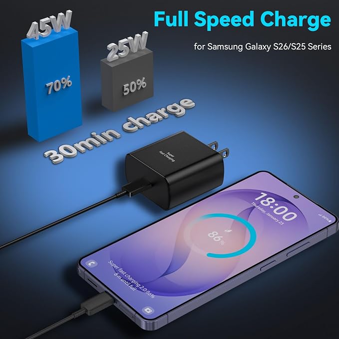 45W Super Fast Charger USB C Android Phone Type C Charger Fast Charging Block with 10FT Cord for Samsung Galaxy S26/S26 Ultra/S26+/S25 Ultra/S25/S24 Ultra/S24/S23 Ultra/S22/S21/S20/Note 10, Black - Image 4