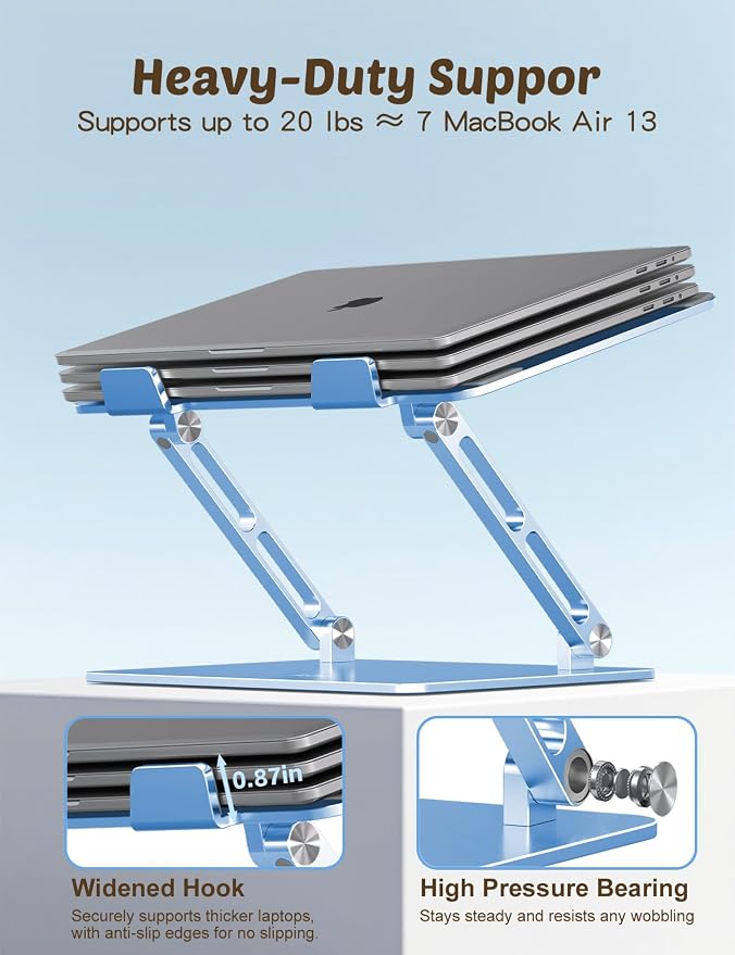 Aoviho Laptop Stand for Desk – Adjustable Aluminum Laptop Riser with Unique Cat-Shaped Cooling Vent, Portable Desk Gift & Decor, Compatible with MacBook Air Pro, Dell, HP, Lenovo (10"-17.3"), Sky Blue - Image 2