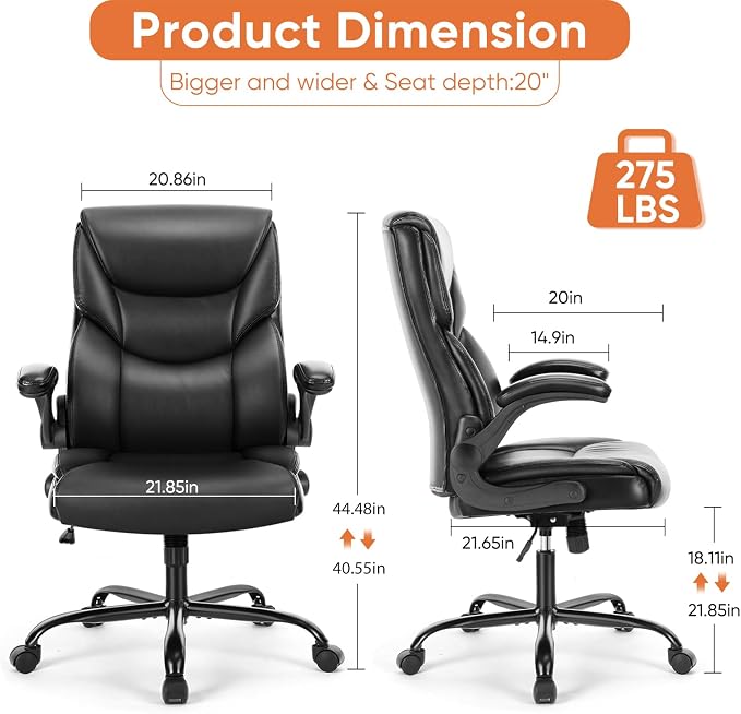 Sweetcrispy Heavy Duty Office Chair, Gaming Desk Chair 2 Pack | Flip-Up Arms, Adjustable Height, PU Leather Swivel Rolling Wheels, Computer Work, Inky - Image 3