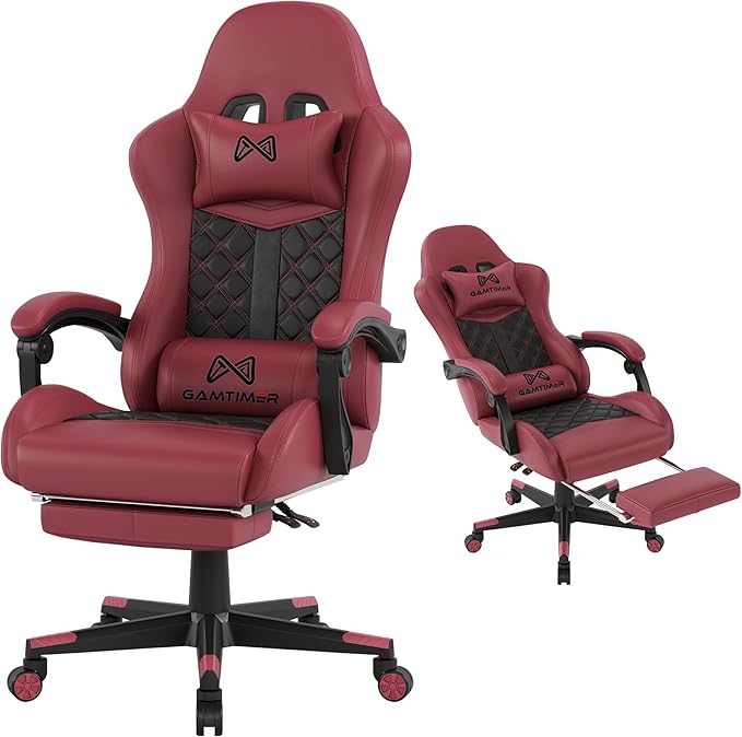 Gaming Chair,Computer Chair with Footrest and Lumbar Support,Breathable PU Leather,4D Lumbar Support and Headrest,360 Degree Swivel Chair with Adjustable Ergonomic Backrest for Adults(RED) | Ergonomic Backrest Office Chair,Leather, with Headrest and Lu... by GAMTIMERBrandHome