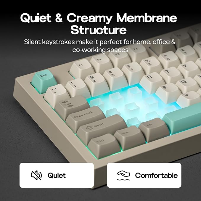 EPOMAKER Aula S102 PRO Membrane Gaming Keyboard w/TFT Screen & Volume Knob | Silent Keyboard w/ Number Pad for PC Game/Office, BT/2.4G/USB, RGB Backlit, Creamy Silicone Structure (Grey) - Image 4