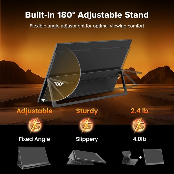 Portable Monitor 18.5'' 120Hz Gaming Monitor, 125%sRGB | 2000:1 | HDR| FreeSync Travel Monitor for Laptop Mac-Book PC, Built-in Stand & Speakers, VESA, USB HDMI Large Second Screen for Game Office - Image 4