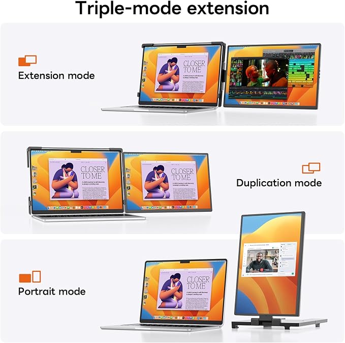 14" FHD 1200P Laptop Screen Extender for 14"-17.3" Laptop Portable Monitor | Dual Travel Screen Monitor IPS Plug & Play, Laptop Screen Monitor Extender Compatible with Windows/Mac/Android&Chrome OS - Image 3