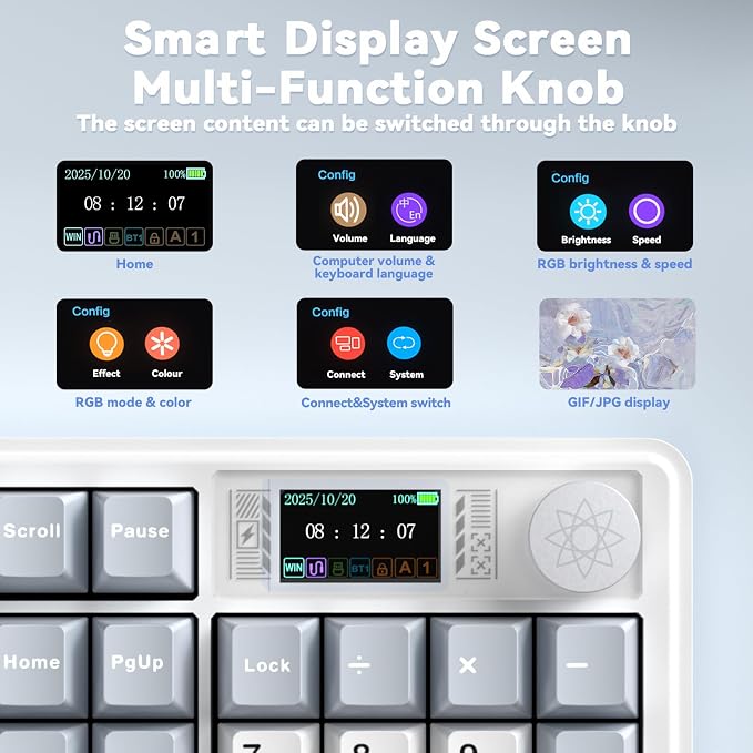 LINGBAO K108 Pro Wireless Mechanical Creamy Keyboard with Number Pad & Knob | Full Size Mechanical Keyboard with 10000mAh Battery, PBT Keycaps, Gasket Mount, RGB Backlit Hot-swap Custom Keyboard for PC - Image 4