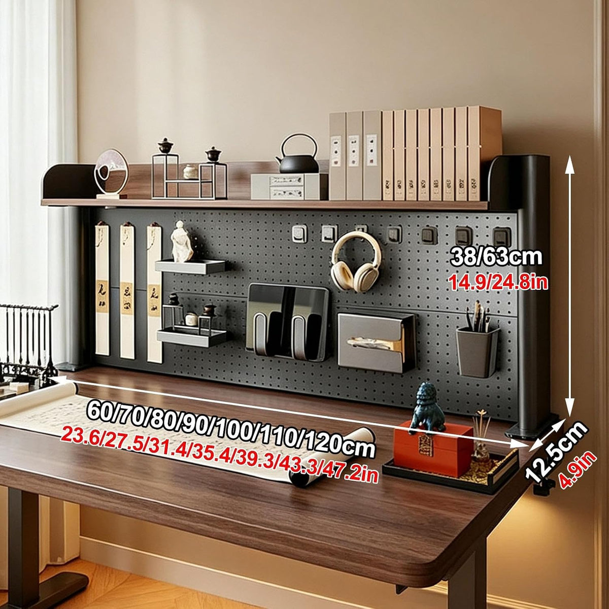 Clamp-On Desk Bookshelf with Large Pegboard, Adjustable Metal Desk Hutch - Image 2