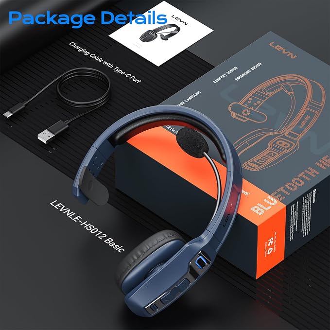 LEVN Bluetooth Headset with Microphone, Trucker Bluetooth Headset with AI Noise Cancelling & Mute Button, Wireless On-Ear Headphones 60 Hrs Working Time, for Trucker Home Office Remote Work Zoom - Image 7