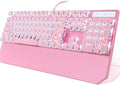 Camiysn Typewriter Style Mechanical Gaming Keyboard, Pink Retro Punk Gaming Keyboard with White Backlit, 104 Keys Blue Switch Wired Cute Keyboards, Round Keycaps for Windows/Mac/PC by Camiysn