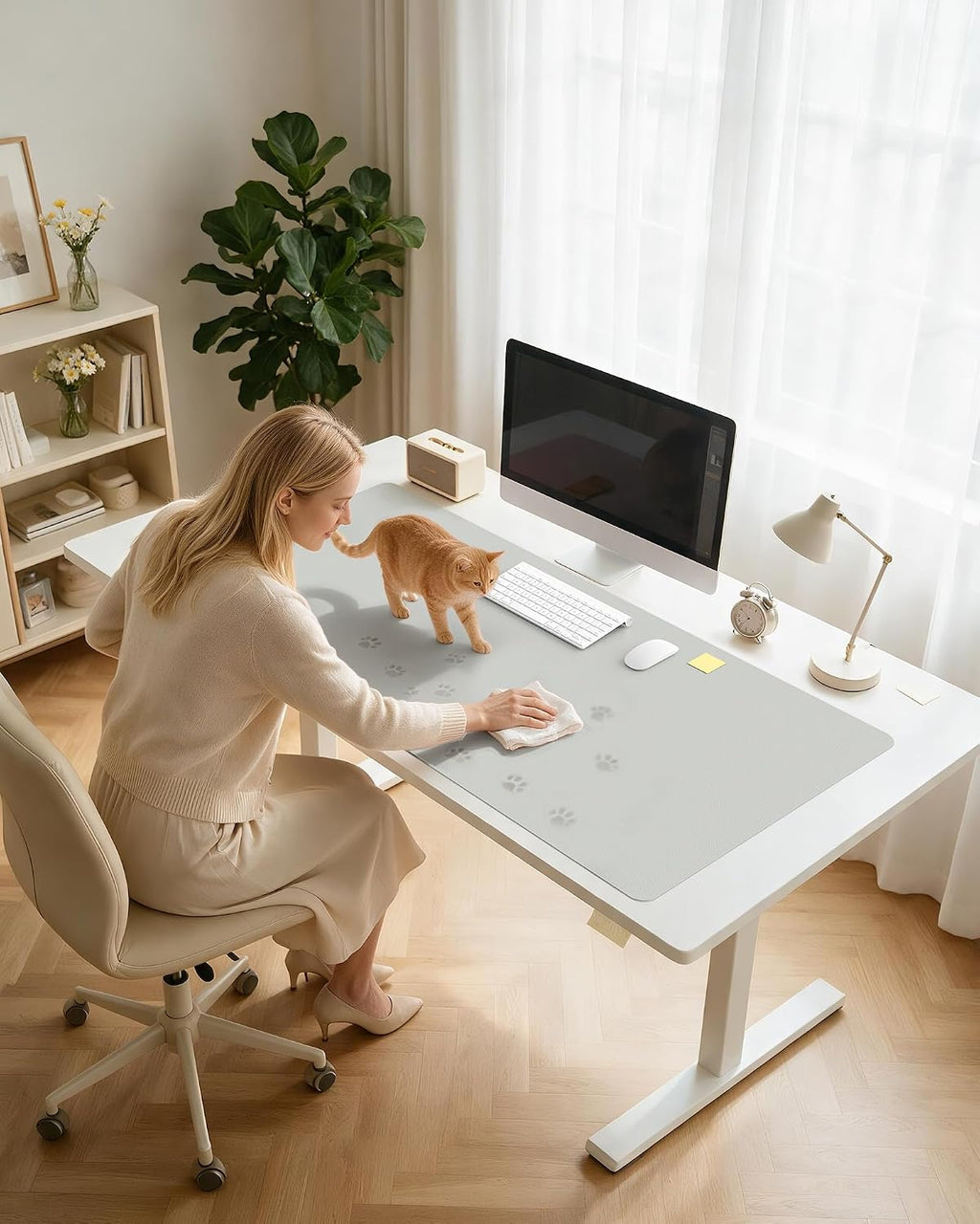 YSAGi Leather Desk Pad Protector, Office Desk Mat, Large Mouse Pad, Non-Slip PU Leather Desk Blotter, Laptop Desk Pad, Waterproof Desk Writing Pad for Office and Home (Light Grey,55" x 24") - Image 8