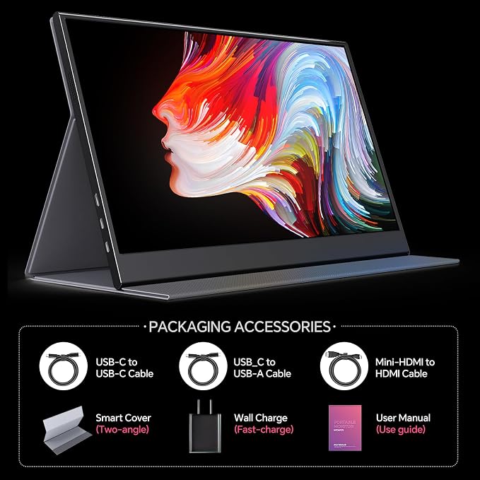 Anyuse 15.6" 4K UHD IPS HDR USB-C HDMI Monitor | 15.6" 4K UHD IPS 100% RGB HDR, USB-C/HDMI, speakers+smart cover, for PC/Phone/PS5/Xbox/Switch, travel gaming. - Image 6