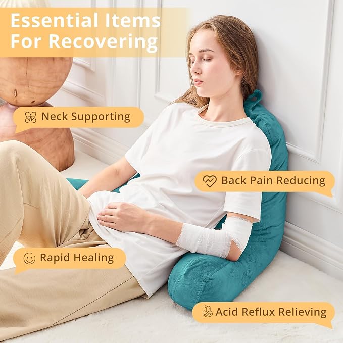 Sasttie Reading Pillow for Bed, Back Pillow for Sitting Up, Teal Blue | 18" Backrest Support Cushion for Couch, Sofa, and Floor, Dorm Essentials, OEKO-TEX, Adjustable Down Alternative Fill - Image 4