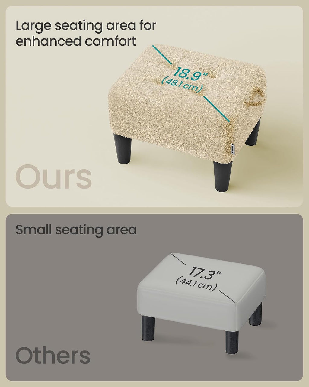 SONGMICS Foot Stool, Small Teddy Fleece Ottoman with Thick Cushion - Image 4