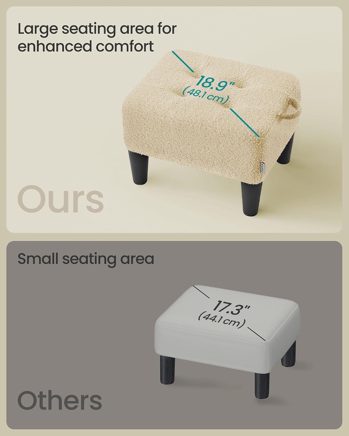 SONGMICS Foot Stool, Small Teddy Fleece Ottoman with Thick Cushion - Image 4