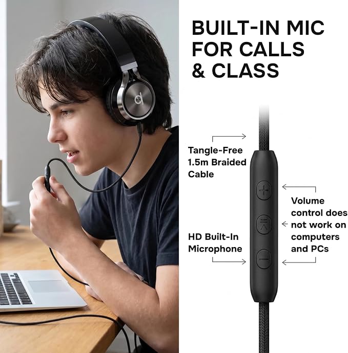 ARTIX CL750 Wired Headphones with Mic — Noise Isolating On-Ear Headphones for Computer and Laptop Wired, Plug in Corded Headphone with Wire (Foldable, Aux Jack 3.5mm) - Image 5