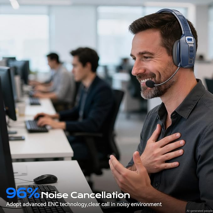 LEVN Bluetooth Headset with Microphone, Trucker Bluetooth Headset with AI Noise Cancelling & Mute Button, Wireless On-Ear Headphones 60 Hrs Working Time, for Trucker Home Office Remote Work Zoom - Image 2