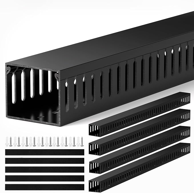 ZhiYo 2"H x 2.4"W Cable Management Raceway, 95in Under Desk Channel, Black | Slotted Wire Duct, 4Pack, 23.6in Each, Heavy-Duty PVC Cable Management for Server Racks, Network Cables & Electrical Cabinets by ZhiYo