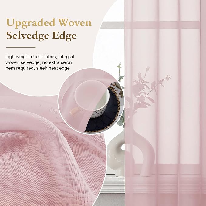 Blush Sheer Curtains 63 Inch Length for Living Room 2 Panels Set | Light Filtering, Rod Pocket, Soft Airy Voile Sheer, Bedroom Window Treatments, Airy Soft Fabric,2 Pcs Each 42"W X 63"L - Image 5
