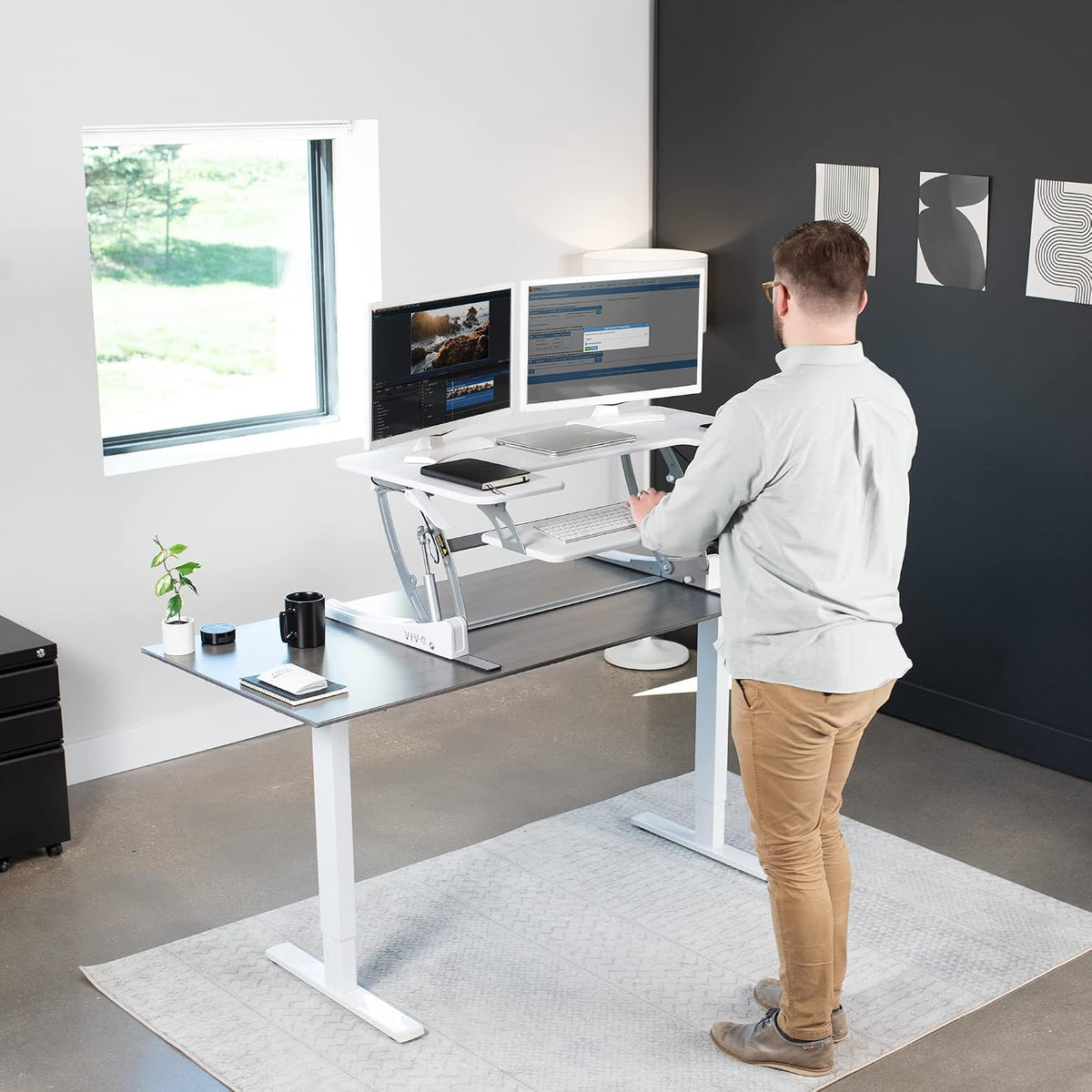 VIVO Dual Tier Standing Desk Converter, 36" White Top - Image 4