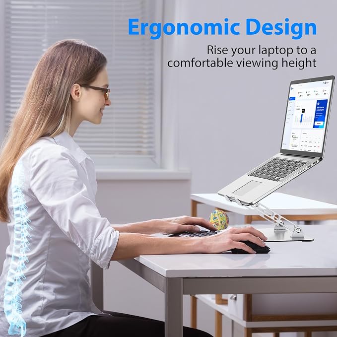 Laptop Stand for Desk, Adjustable Laptop Riser Holder | Metal Foldable Computer Stand Portable Notebook Mount, Ventilated Cooling Tablet Stand Compatible with 10-15.6” Laptops - Image 2