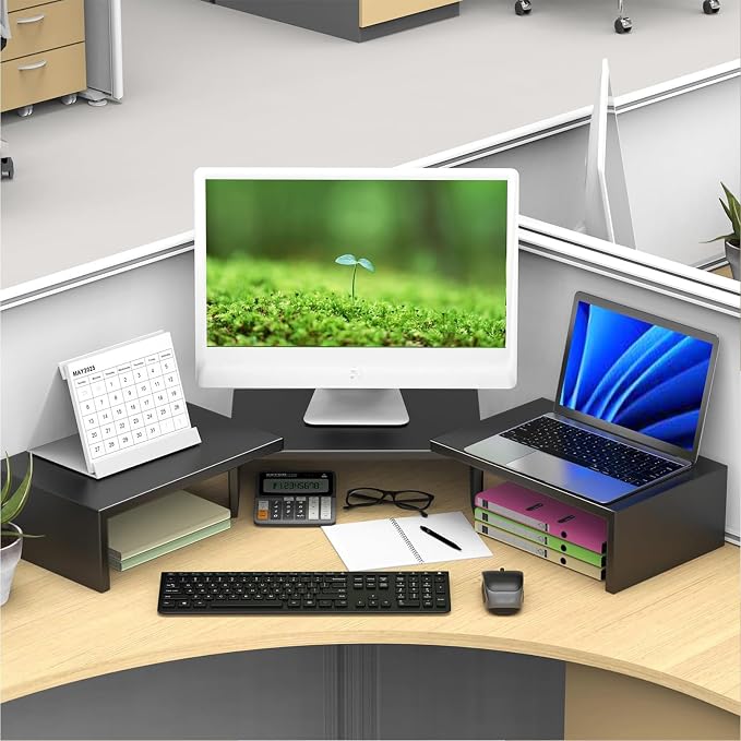 Desk Organizers and Accessories, Dual Monitor Stand Riser, Monitor Desk Shelf for Desktop Organization (Black) - Image 4