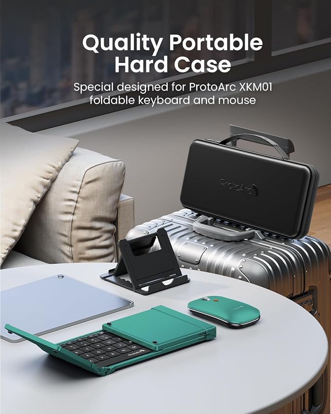 ProtoArc XKM01 Full-Size Foldable Keyboard Mouse Combo for Travel - Green | 105-key keyboard, slim mouse, hard case and phone stand; 3-device Bluetooth & 2.4G switching, for travel office use - Image 3
