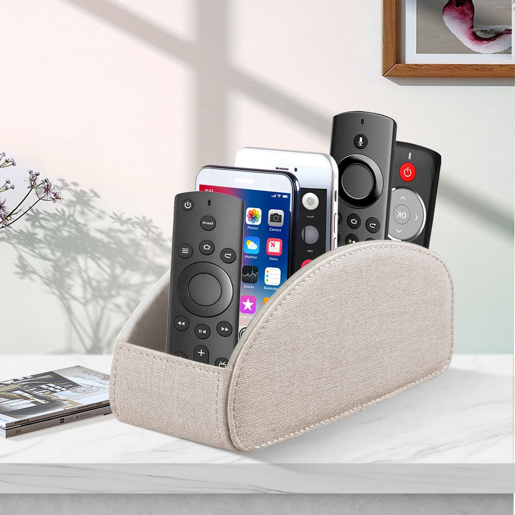 Remote Control Holder PU Leather TV Remote Caddy for Table 5 Compartments - Image 7