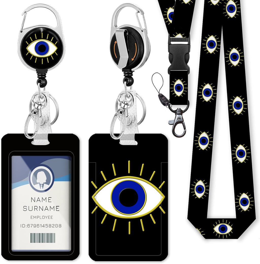 Evil Eye Lanyards for ID Badges, Badge Holder Retractable Clip by Gctriki