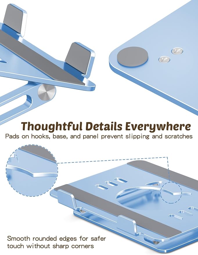 Aoviho Laptop Stand for Desk – Adjustable Aluminum Laptop Riser with Unique Cat-Shaped Cooling Vent, Portable Desk Gift & Decor, Compatible with MacBook Air Pro, Dell, HP, Lenovo (10"-17.3"), Sky Blue - Image 7