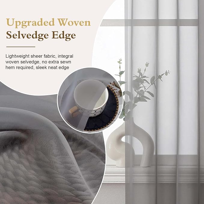 Charcoal Grey Sheer Curtains 63 Inch Length for Living Room 2 Panels | Light Filtering, Rod Pocket, Soft Airy Voile Sheer, Bedroom Window Treatments, Airy Soft Fabric,2 Pcs Each 42"W X 63"L - Image 5