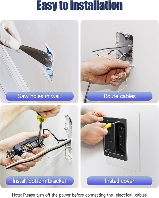 in Wall Cable Management Kit, Wall Cable Concealer Kit for TV, Recessed Outlet for Low Voltage Cables, Cord Hider Fits All Plugs for Wall Mounted TV & Cable Pass Through, Black - Image 8