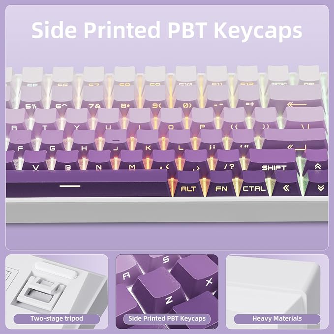 ZORNHER ZH100 Wireless Mechanical Keyboard,98% Purple Creamy Keyboard with Number Pad,Full Size Gaming Keyboard,Lighted Up PBT Dipped Keycaps,KKT Red Switches - Image 4