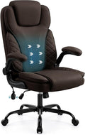 Ergonomic Office Chair, PU Leather High Back Executive Chair with Adjustable Inflatable Lumbar Support and Padded Flip-Up Arms, Recline Swivel Task Computer Chair for Home Office, Dark Brown by Hayelf