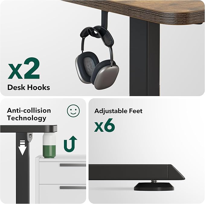 FEZIBO 63" x 55"L Shaped Standing Desk Adjustable Height, Electric Stand up Corner Computer Desk, Sit Stand Home Office Desk with Splice Board, Vintage-Brown - Image 7