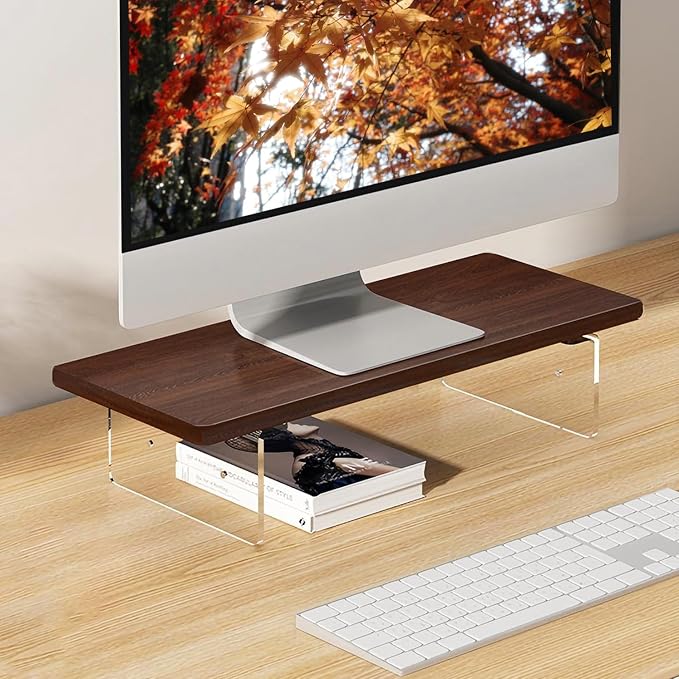 Monitor Stand Riser 2.16/3.34 Inch 2 Height Adjustments Acrylic Stand with Installation Tool, Desk Organizer Accessories Office Desk Storage Rack Screen/PC/Printer/Laptop Riser 7.8 x 15.7 Inch (Brown) by Unknown