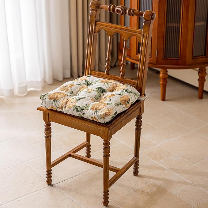 vctops Farmhouse Floral Print Chair Cushions with Ties U-Shaped Soft Comfortable Chair Pads Non Slip Seat Cushions for Indoor Dining Room and Kitchen Chairs (Flower D,16"x16") - Image 2