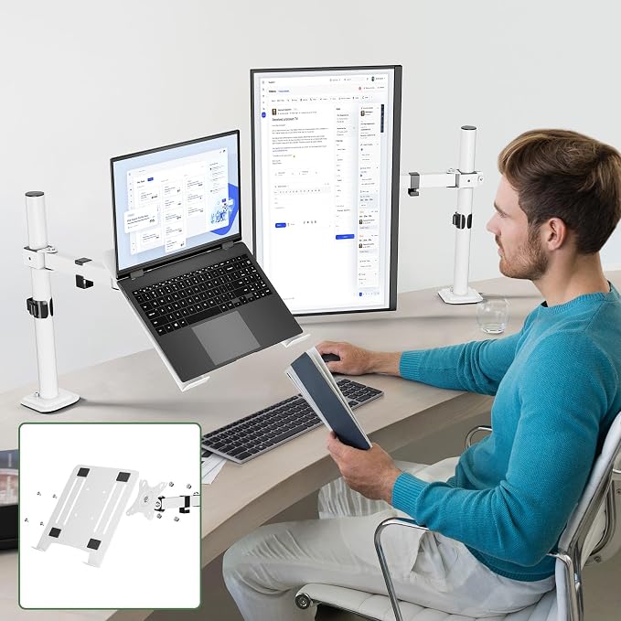 UPGRAVITY White Laptop Desk Mount with Vented Tray for Notebook up to 17 inch, Fully Adjustable Single Laptop Arm Stand Holds up to 17.6 lbs, Clamp on/Grommet Mounting | Fully Adjustable Single Laptop Arm Stand Holds up to 17.6 lbs, Clamp on/Grommet Mo... - Image 7