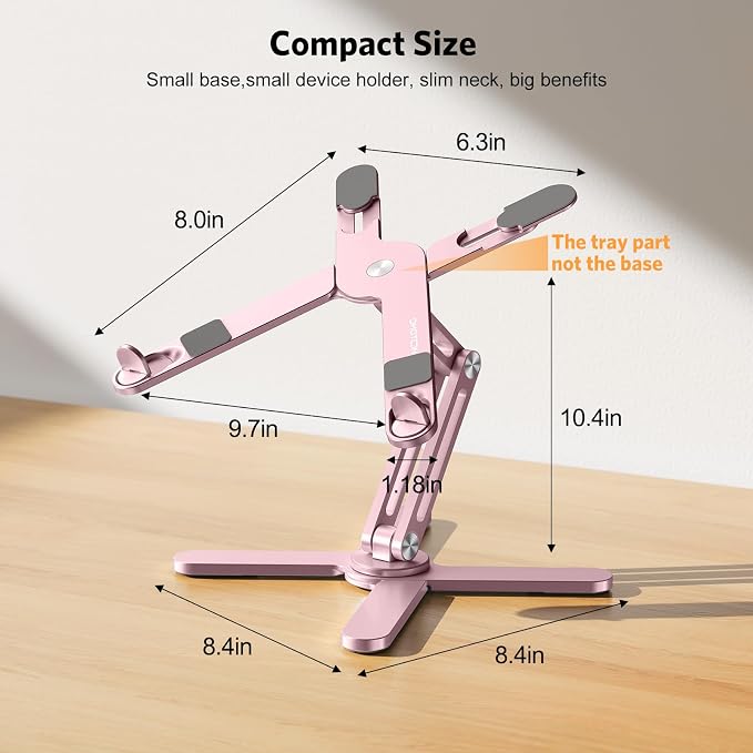 OMOTON LA10 360° Rotating Laptop Stand Riser Foldable for Desk, Pink | Aluminium Aolly, Adjustable Height Angles, Collaborative Work, Easy Storage, Fits Laptops up to 17", for MacBook Pro/Air HP - Image 5
