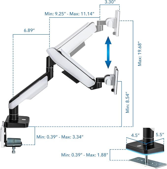 Mount-It! Heavy-Duty Ultrawide Monitor Arm up to 49”, 44 lb Capacity, Desk Mount for Curved & Widescreen Monitors, Compatible with Samsung Odyssey G9, Gas Spring, RGB Lighting, VESA 75x75 & 100x100 - Image 9