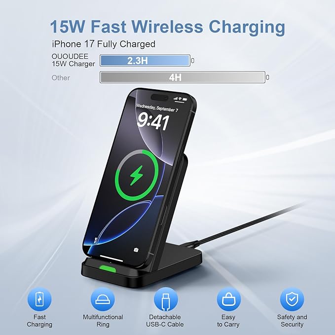 Samsung Wireless Charger Fast Charging Stand Desk Phone Station for Android Samsung Galaxy S26 Ultra/S25/S24/S23/S22/S21,15W Fast Wireless Charger Pad for Motorola Edge 2025/G Stylus 5G/G Power 2025 - Image 2