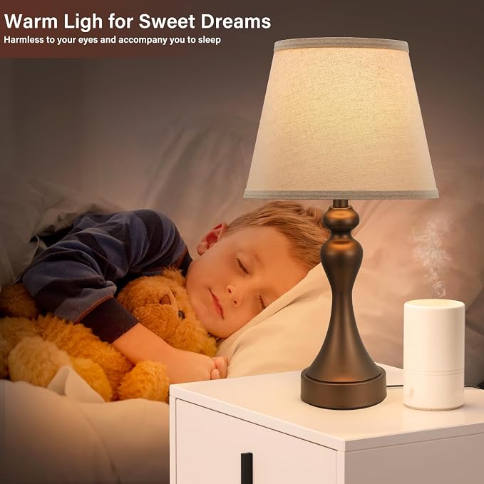 Touch Lamps for Nightstand, 3 Way Dimmable Bedside Lamps with USB C+A Ports | Touch Control, LED Bulb Included, Small Brown Table Lamp for Bedroom, Night Stands, End Table, Gift，Corded，Oat Shade - Image 5