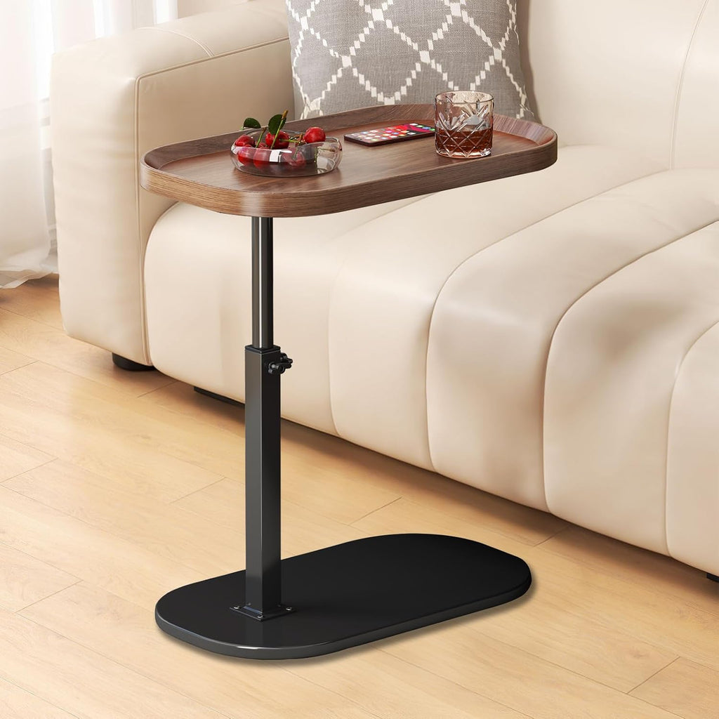 C Shaped Side Table Adjustable Height, 360° Swivel Couch End Table That Slide Under, Small C Shaped End Table for Sofa/Bed/Bathtub, Coffee TV Dinner Tray for Living Room, Bedroom, Bedside (Walnut) by liameya