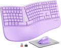 MEETION Ergonomic Keyboard and Mouse Combo, Split Wireless Design, Purple | 2.4G split keyboard with cushioned palm rest and vertical mouse, full-size natural typing design, for Windows and Mac by MEETION
