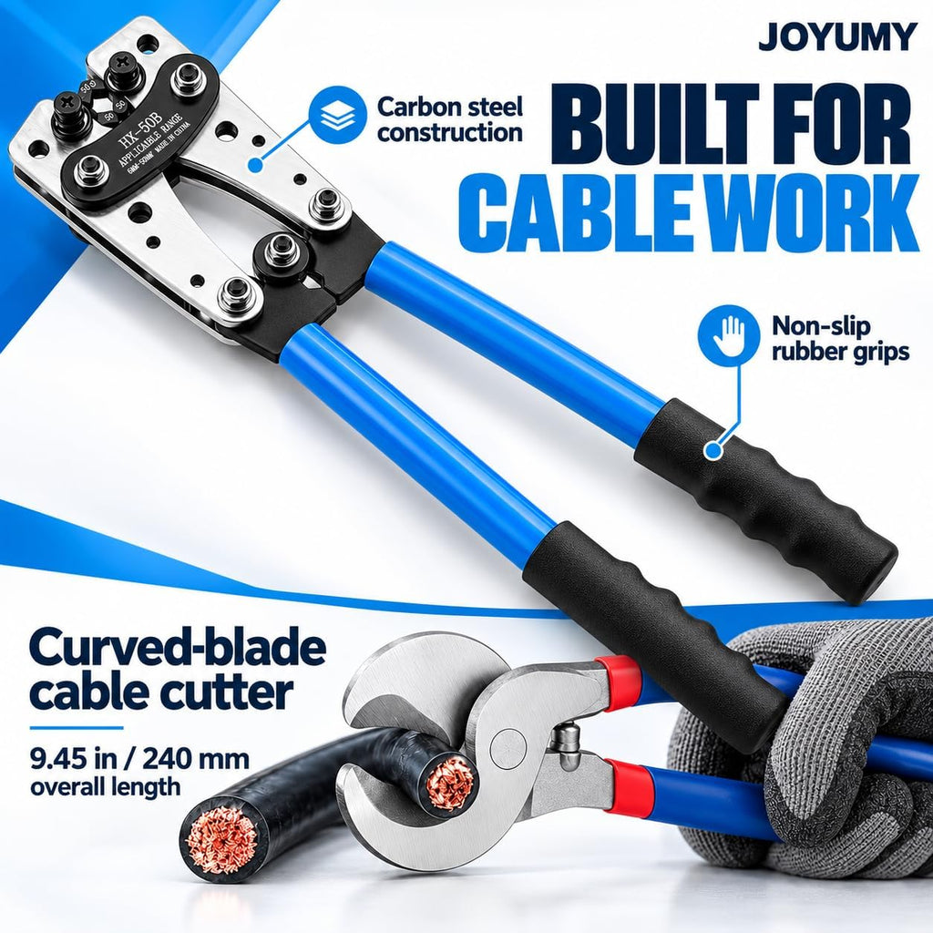 Battery Cable Lug Crimping Tool Kit, AWG 10-1/0 Gauge Wire Crimper, Battery Cable Crimper Tool with Cable Cutter, 64pcs Copper Wire Lugs, 70pcs Heat Shrink Tubes - Image 4