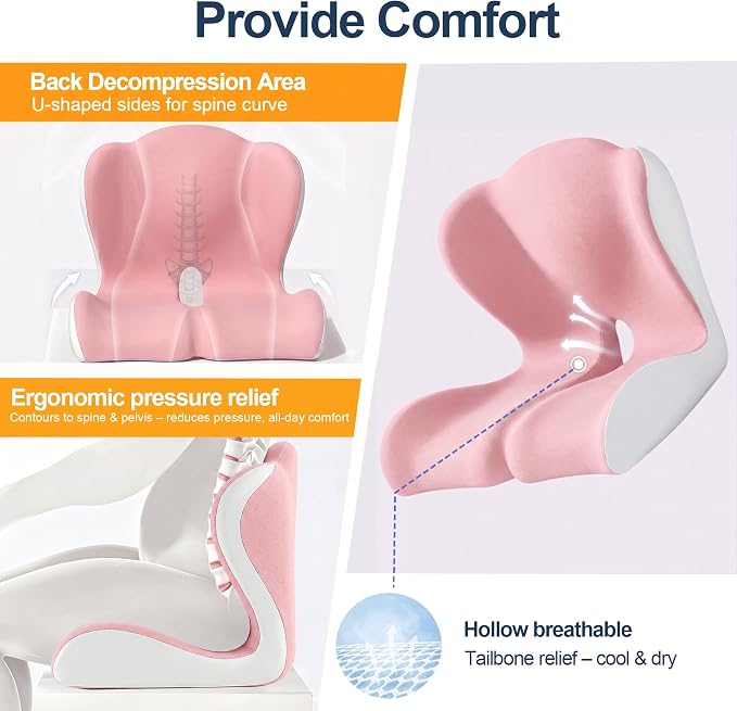 X Large Seat Cushion Office Chair and Car with Lumbar Support Pillow | Ergonomic Seat Cushion for Sciatica & Tailbone Pain Relief, Ideal for Car Driving Truck Office Chairs Wheelchairs Home Use - Image 6