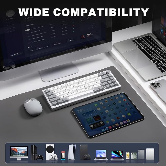 YUNZII AL68 Aluminum Wireless Mechanical Keyboard(Silver,Cocoa Cream V2) | QMK/VIA, Function Knob, Gasket Mount, RGB Backlit, Creamy Pre-lubed Switches, BT/2.4G/USB-C, for Gaming/Mac/Win - Image 7