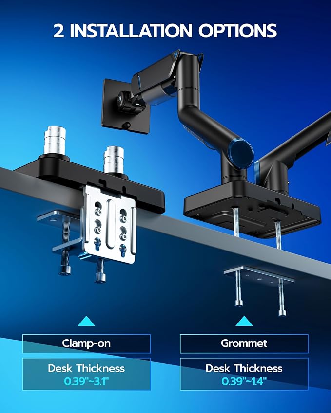 ARES WING 17-45 Inch Monitor Arm Ultrawide Dual Monitor Mount, Black | Heavy Duty Mechanical Spring Monitor Stand Adjustable Arms Holds up to 44lbs, 75/100 VESA Mount with Clamp/Grommet Base - Image 6